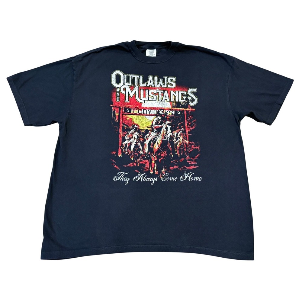 Cody Jinks Comfort Colors T Shirt Mens 2XL Black Outlaws and Mustangs Graphic